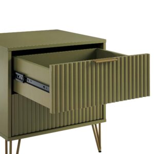 Manhattan Comfort DUMBO 2.0 Modern Nightstand with 2 Drawer and Metal Feet in Olive Green