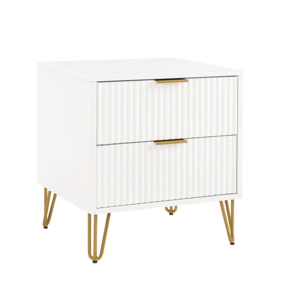 Manhattan Comfort DUMBO 2.0 Modern Nightstand with 2 Drawer and Metal Feet in White