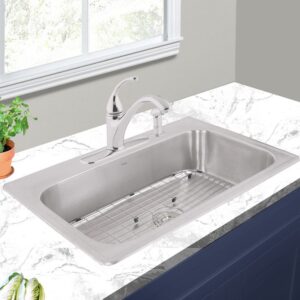 Nantucket NS3322-8 Madaket Collection 33 Inch Large Rectangle Single Bowl 18 Gauge Stainless Steel Drop In Kitchen Sink