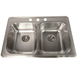 Nantucket Sinks NS3322-DE 33 Inch Double Bowl Equal Self Rimming Stainless Steel Drop In Kitchen Sink