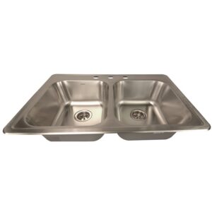 Nantucket Sinks NS3322-DE 33 Inch Double Bowl Equal Self Rimming Stainless Steel Drop In Kitchen Sink