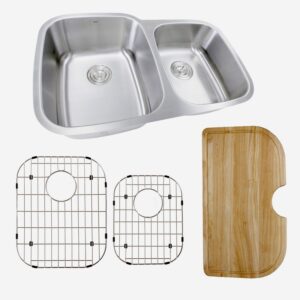 Nantucket Sinks NS503-16-CB 60/40 Double Bowl 16 Gauge Kitchen Sink with Cutting Board, Grids and Colander Drains