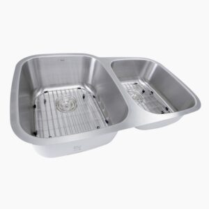 Nantucket Sinks NS503-16-CB 60/40 Double Bowl 16 Gauge Kitchen Sink with Cutting Board, Grids and Colander Drains