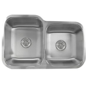 Nantucket NS6040-18 Quidnet 32 Inch 60/40 Double Bowl Undermount Stainless Steel Kitchen Sink, 18 Gauge