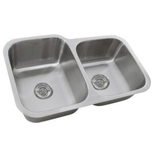 Nantucket NS6040-18 Quidnet 32 Inch 60/40 Double Bowl Undermount Stainless Steel Kitchen Sink, 18 Gauge