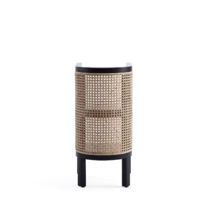 Manhattan Comfort Versailles End Table in Black and Natural Cane