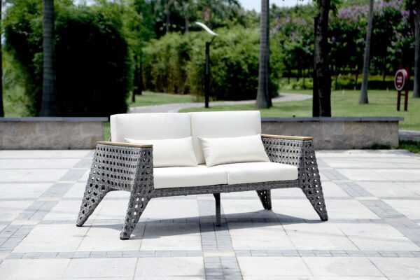 Manhattan Comfort Eiffel Outdoor Patio Conversation Set in Grey and Cream