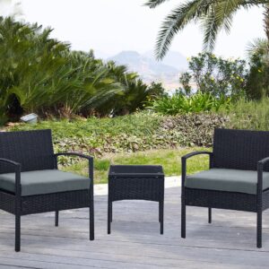 Manhattan Comfort Noli Steel Rattan 3-Piece Patio Conversation Set with Cushions in Grey