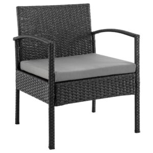 Manhattan Comfort Noli Steel Rattan 3-Piece Patio Conversation Set with Cushions in Grey