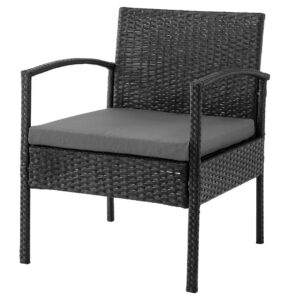 Manhattan Comfort Noli Steel Rattan 3-Piece Patio Conversation Set with Cushions in Grey