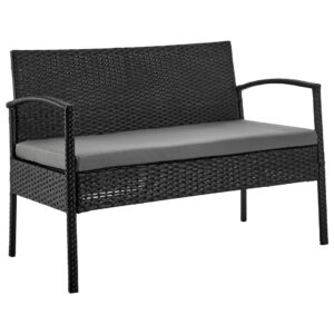 Manhattan Comfort Noli Steel Rattan 4-Piece Patio Conversation Set with Cushions in Grey