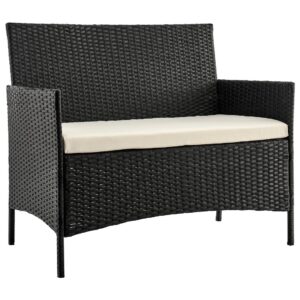 Manhattan Comfort Imperia Steel Rattan 4-Piece Patio Conversation Set with Cushions in Cream