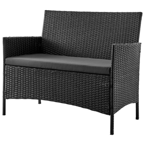 Manhattan Comfort Imperia Steel Rattan 4-Piece Patio Conversation Set with Cushions in Grey