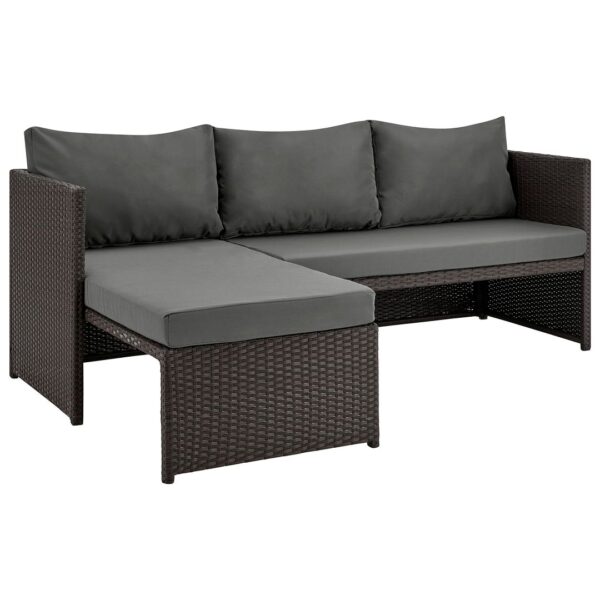 Manhattan Comfort Menton Steel Rattan 2-Piece Chair Lounge and 2 Seater with Coffee Table Patio Set in Grey