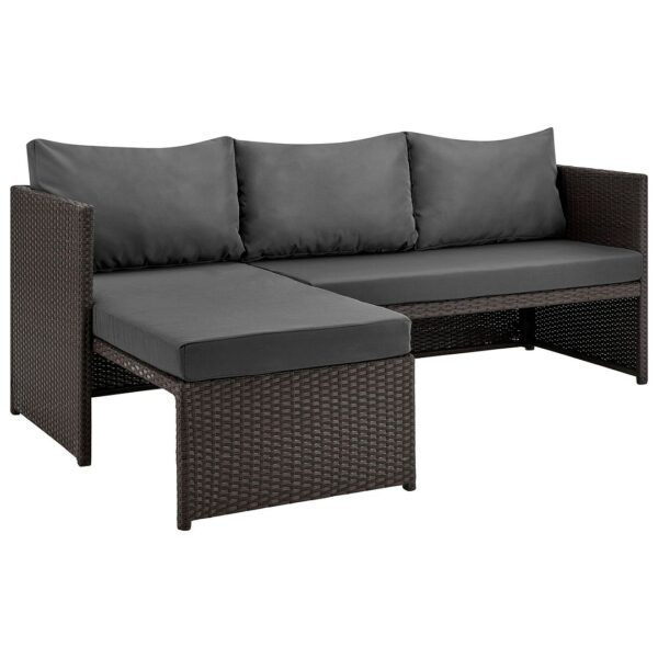 Manhattan Comfort Menton Steel Rattan 2-Piece Chair Lounge and 2 Seater with Coffee Table Patio Set in Grey