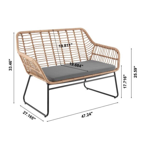 Manhattan Comfort Antibes 2.0 Steel Rattan 4-Piece Patio Conversation Set with Cushions in Grey