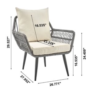 Manhattan Comfort Cannes Rope Wicker 3-Piece Patio Conversation Set with Cushions in Cream