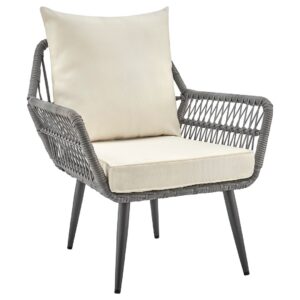 Manhattan Comfort Cannes Rope Wicker 3-Piece Patio Conversation Set with Cushions in Cream