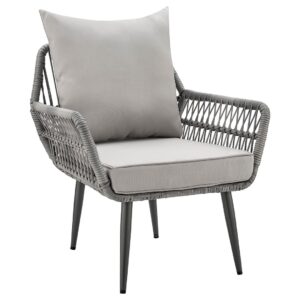 Manhattan Comfort Cannes Rope Wicker 3-Piece Patio Conversation Set with Cushions in Grey