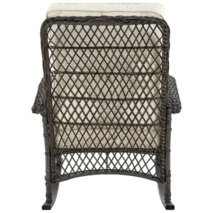 Manhattan Comfort Furttuo Steel Rattan Outdoor Rocking Chair with Cushions in Cream