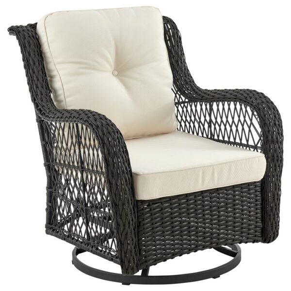 Manhattan Comfort Fruttuo Swivel Steel Rattan 3-Piece Patio Conversation Set with Cushions in Cream