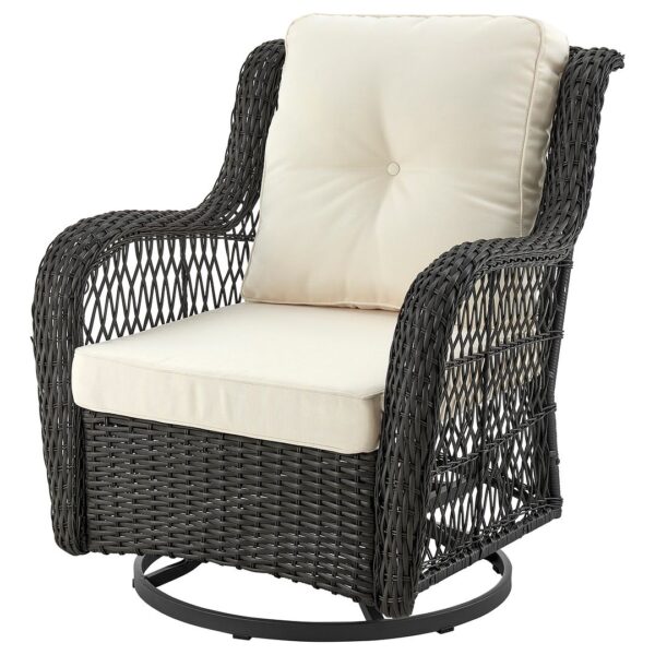 Manhattan Comfort Fruttuo Swivel Steel Rattan 3-Piece Patio Conversation Set with Cushions in Cream