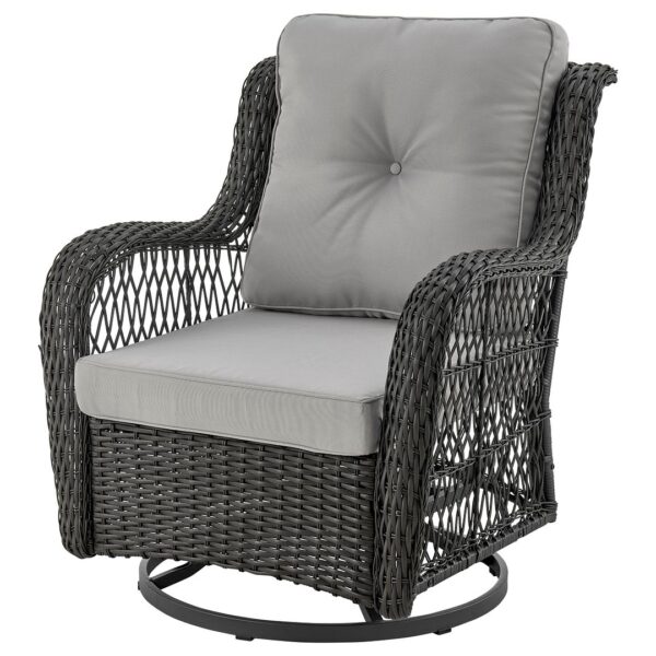 Manhattan Comfort Fruttuo Swivel Steel Rattan 3-Piece Patio Conversation Set with Cushions in Grey