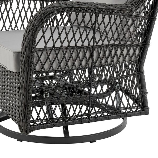 Manhattan Comfort Fruttuo Swivel Steel Rattan 3-Piece Patio Conversation Set with Cushions in Grey