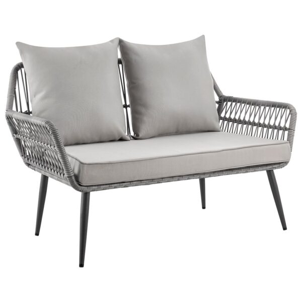 Manhattan Comfort Portofino Rope Wicker 4-Piece Patio Conversation Set with Cushions in Grey