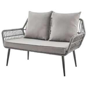 Manhattan Comfort Portofino Rope Wicker 4-Piece Patio Conversation Set with Cushions in Grey