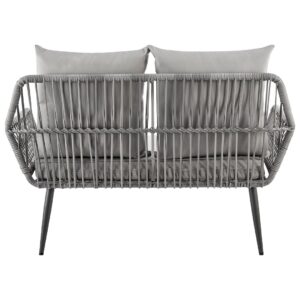 Manhattan Comfort Portofino Rope Wicker 4-Piece Patio Conversation Set with Cushions in Grey