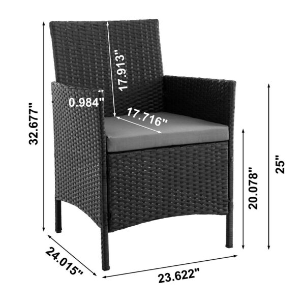 Manhattan Comfort Imperia Steel Rattan 3-Piece Patio Conversation Set with Cushions in Grey