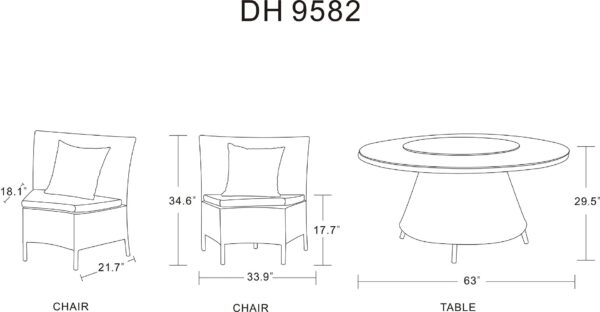 Manhattan Comfort Nightingdale Black 7-Piece Rattan Outdoor Dining Set with Orange and White Cushions