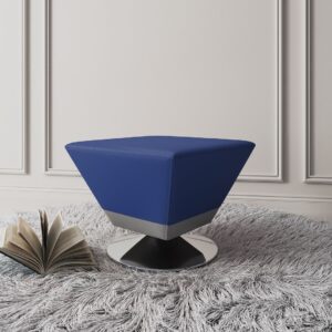 Manhattan Comfort Diamond Blue and Polished Chrome Swivel Ottoman