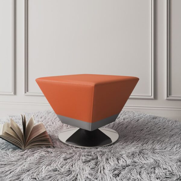 Manhattan Comfort Diamond Orange and Polished Chrome Swivel Ottoman