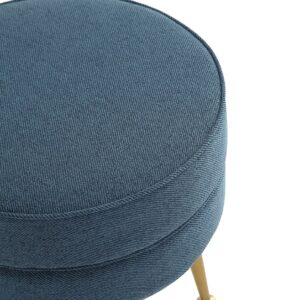 Manhattan Comfort Bailey Mid-Century Modern Woven Polyester Blend Upholstered Ottoman in Blue with Gold Feet