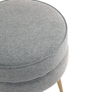 Manhattan Comfort Bailey Mid-Century Modern Woven Polyester Blend Upholstered Ottoman in Grey with Gold Feet