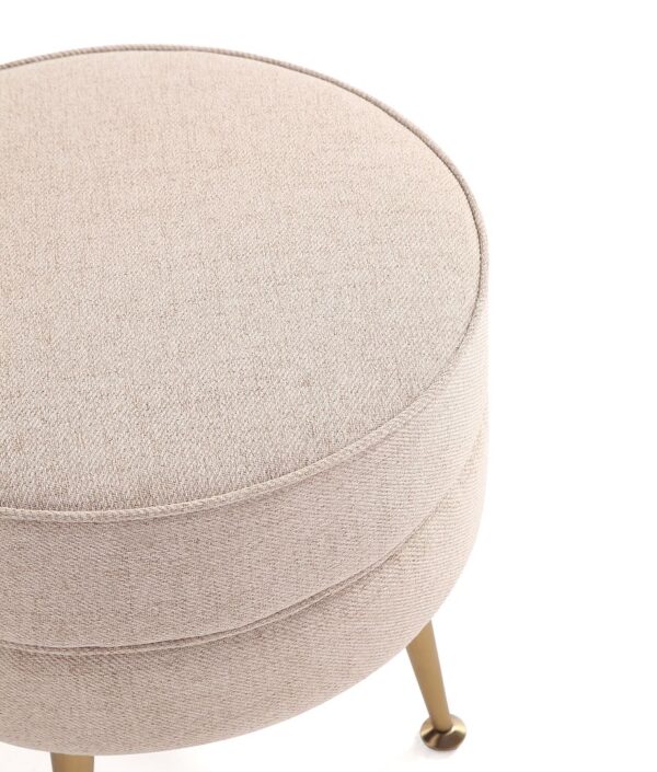 Manhattan Comfort Bailey Mid-Century Modern Woven Polyester Blend Upholstered Ottoman in Oatmeal  with Gold Feet