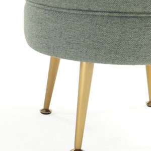 Manhattan Comfort Bailey Mid-Century Modern Woven Polyester Blend Upholstered Ottoman in Sage Green with Gold Feet