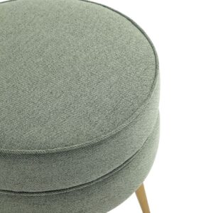 Manhattan Comfort Bailey Mid-Century Modern Woven Polyester Blend Upholstered Ottoman in Sage Green with Gold Feet