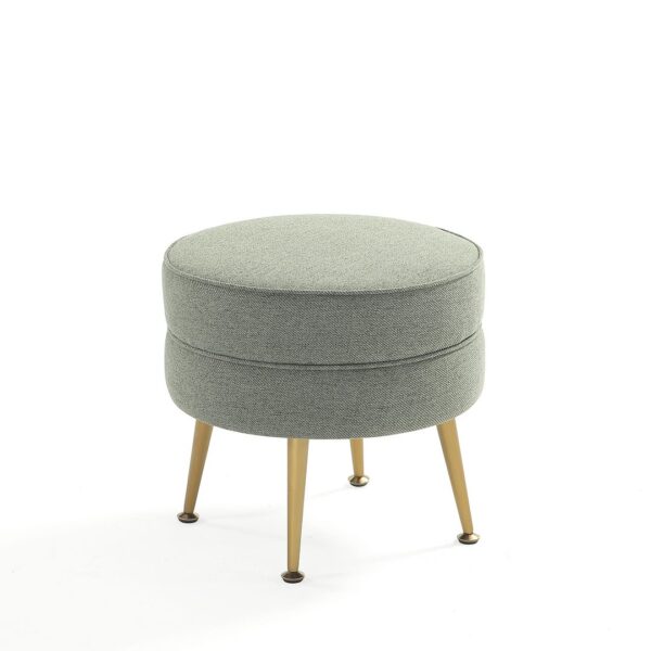 Manhattan Comfort Bailey Mid-Century Modern Woven Polyester Blend Upholstered Ottoman in Sage Green with Gold Feet