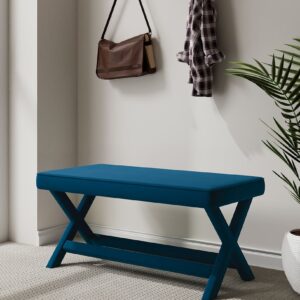 Manhattan Comfort Abigail Mid-Century Modern Velvet Upholstered Bench in Blue