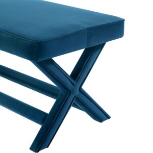 Manhattan Comfort Abigail Mid-Century Modern Velvet Upholstered Bench in Blue