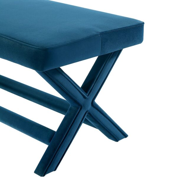 Manhattan Comfort Abigail Mid-Century Modern Velvet Upholstered Bench in Blue