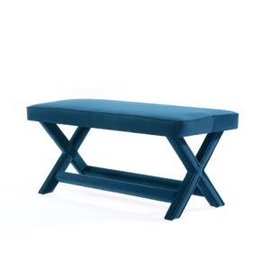 Manhattan Comfort Abigail Mid-Century Modern Velvet Upholstered Bench in Blue