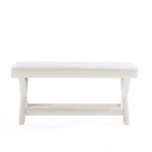 Manhattan Comfort Abigail Mid-Century Modern Velvet Upholstered Bench in Cream