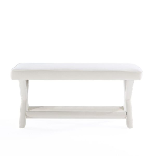 Manhattan Comfort Abigail Mid-Century Modern Velvet Upholstered Bench in Cream