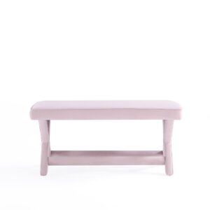 Manhattan Comfort Abigail Mid-Century Modern Velvet Upholstered Bench in Pink