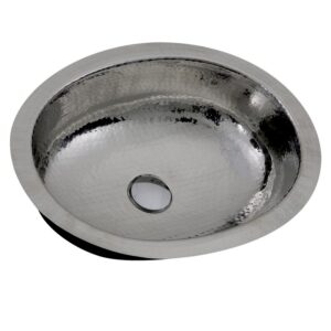 Nantucket Sinks OVS-OF 17-1/2 x 13-3/4 Inch Hand Hammered Stainless Steel Oval Undermount Bathroom Sink With Overflow