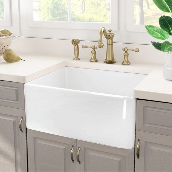 Nantucket Sinks P-FCS23 Cape 23 1/4 Inch Single Bowl Fireclay Undermount and Apron Kitchen Sink - White